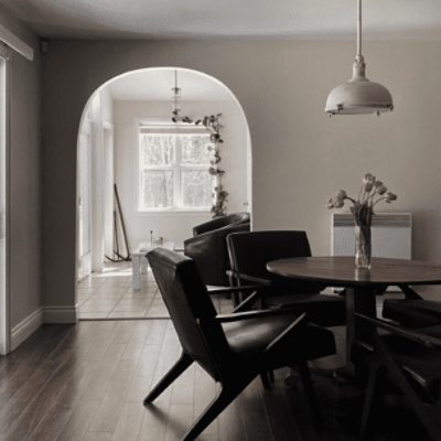 A dining room painted in shoji white sw 7042 by mooringsandlea.