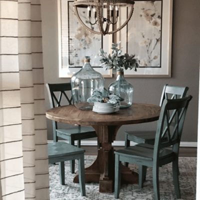 Dining room painted in Dorian Gray SW 7017 by @nikolestarrinteriors.