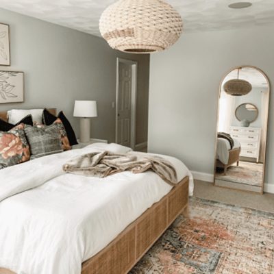 A bedroom painted in reflection sw 7661 by @pickleandboard.