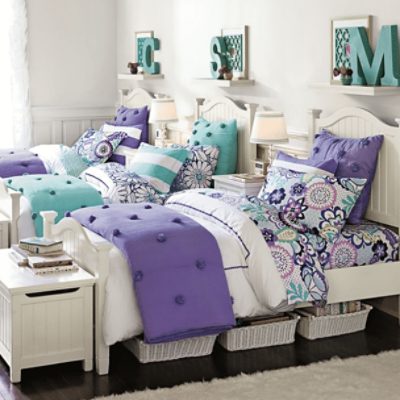 Kids bedroom painted in First star SW 7646 by @potterybarn.