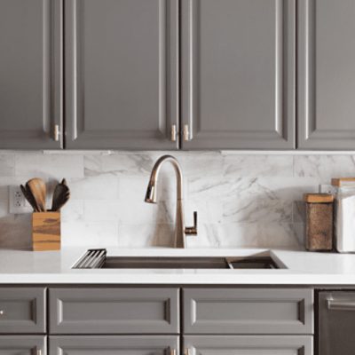 Kitchen painted in Gauntlet Gray SW 7019 by @renovationsells.