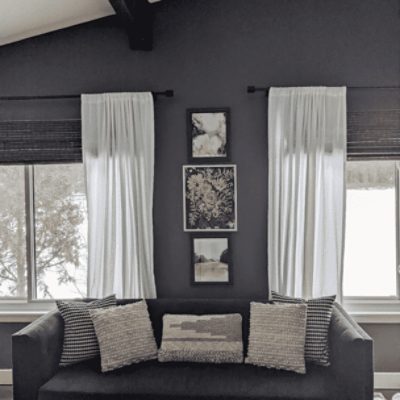 A living room painted in peppercorn sw 7674 by @roostdesignco.