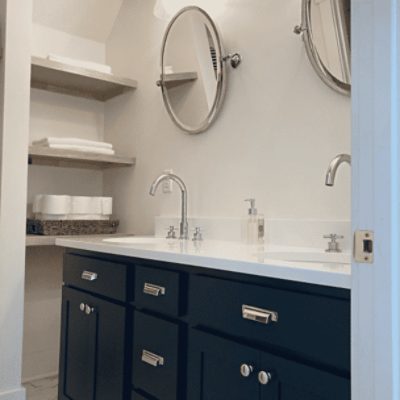 Bathroom painted in Greek Villa SW 7551 by @stantonavenue.