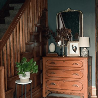 Entryway painted in Homburg Gray SW 7622 by @stefmturner.