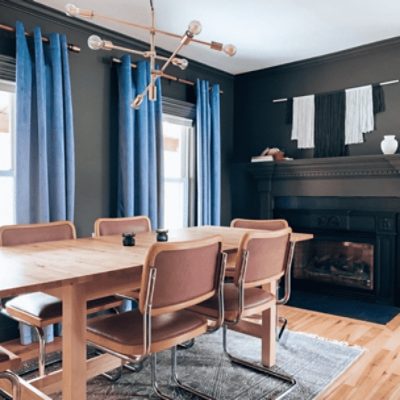 A dining room painted in urbane bronze sw 7048 by @juliadrye.