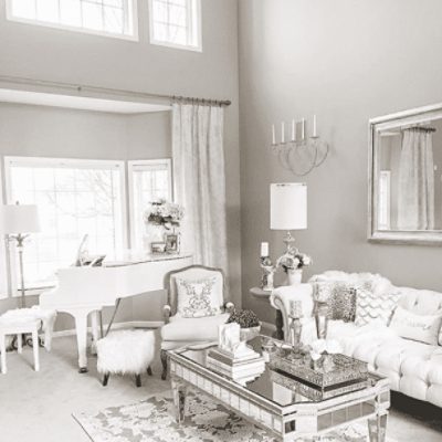 Living room painted in Amazing Gray SW 7044 by @kimk.styledwithlace.