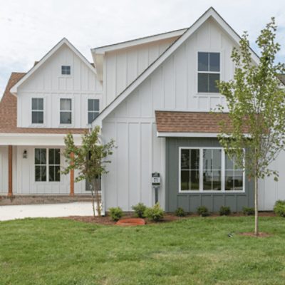 A beautiful modern home with siding painted in snowbound sw 7004 by @legacylakehomes.