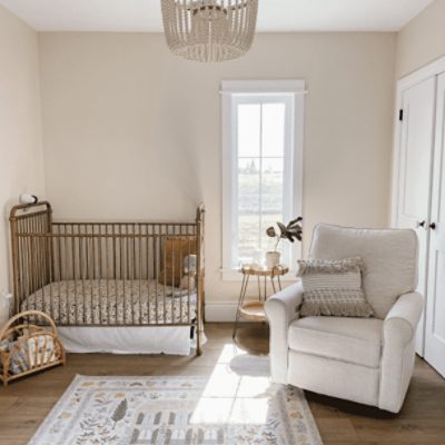 Nursery painted in Accessible Beige SW 7036 by @makingmapleacres.