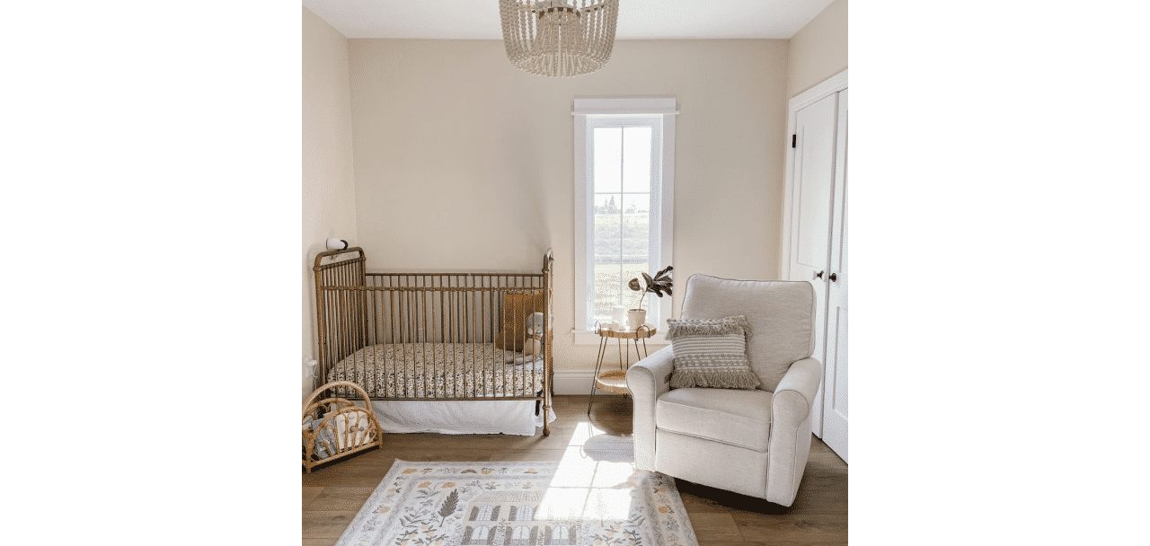 Nursery painted in Accessible Beige SW 7036 by @makingmapleacres.
