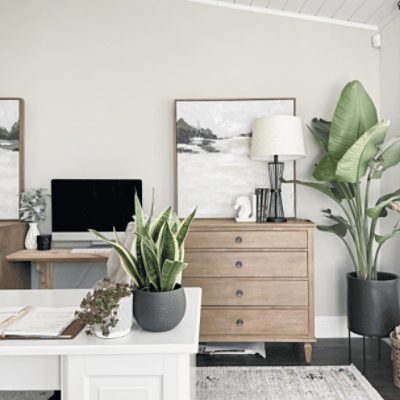 Office painted in Balanced Beige SW 7037 by @neutralcottage.