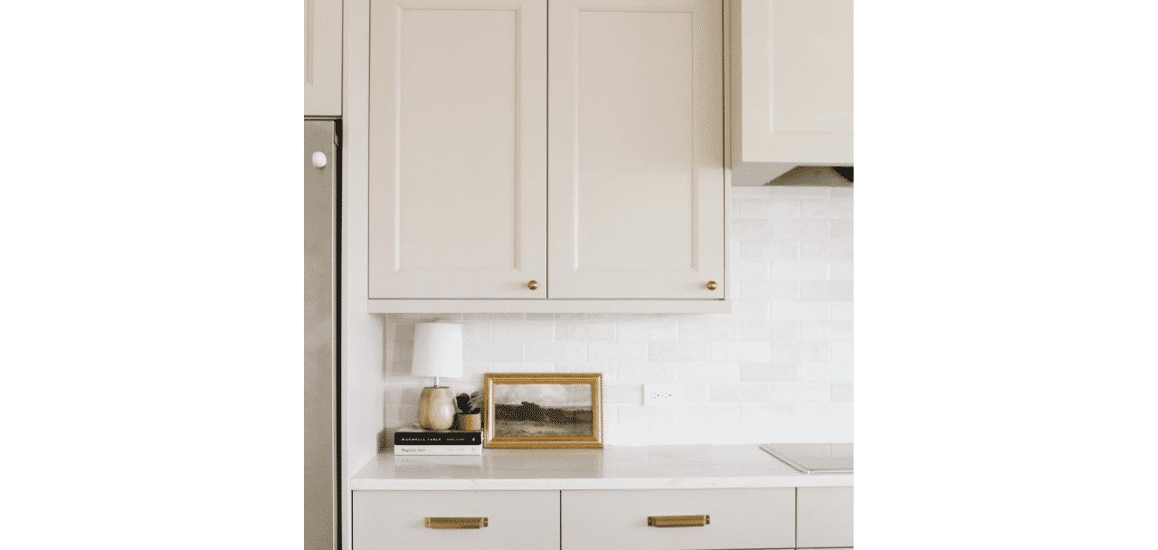 Kitchen painted in Accessible Beige SW 7036 by @the.whipple.home.