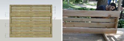 A technical drawing and assembly of a planter wall.