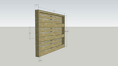 A technical drawing of measuring a wooden outdoor planter.