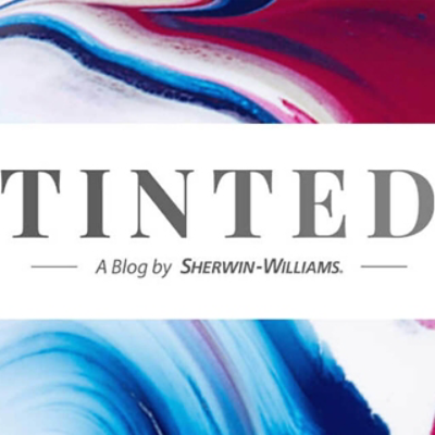 Tinted Blog by Sherwin-Williams written on top of paint.