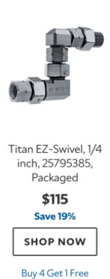 Titan EZ‑Swivel, 1/4 inch, 25795385, Packaged, $115, save 19%, Buy 4 Get 1 Free.