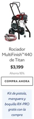 Rociador MultiFinish™440 de Titan. $3,199. Ahorra 16%. Compra ahora. Kit de pistola, manguera y boquilla RX-PRO gratis con la compra.