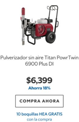 Pulverizador sin aire Titan PowrTwin 6900 Plus DI. $6399. Ahorra 18%. Compra ahora. 10 boquillas HEA gratis con la compra.