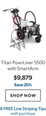 Titan PowrLiner 5500 with SmartArm. $9879. Save 25%. Shop now. 8 Free Line Striping Tips with purchase.