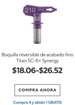 Boquilla reversible de acabado fino Titan SC-6+ Synergy. $18.06-$26.52. Compra ahora. Compra 4 y obtén 1 gratis con la compra.