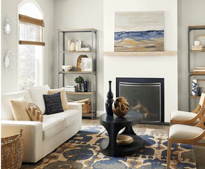 A living room painted white.