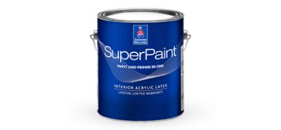 A can of Sherwin-Williams SuperPaint.