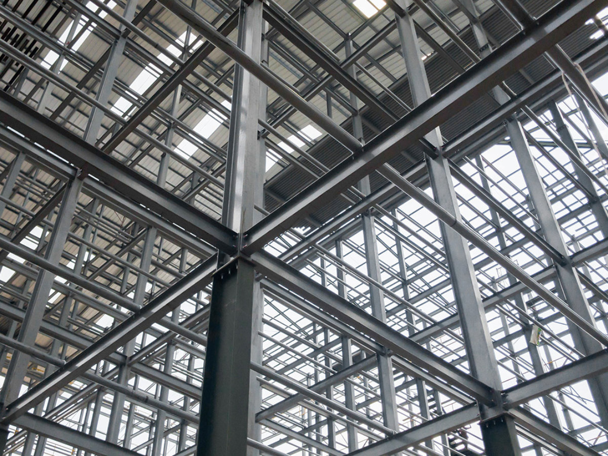 Interior steelwork of Tottenham Hotspur Stadium, London