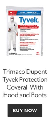 Trimaco Dupont Tyvek Protection Coverall with hood and boots. Buy now.