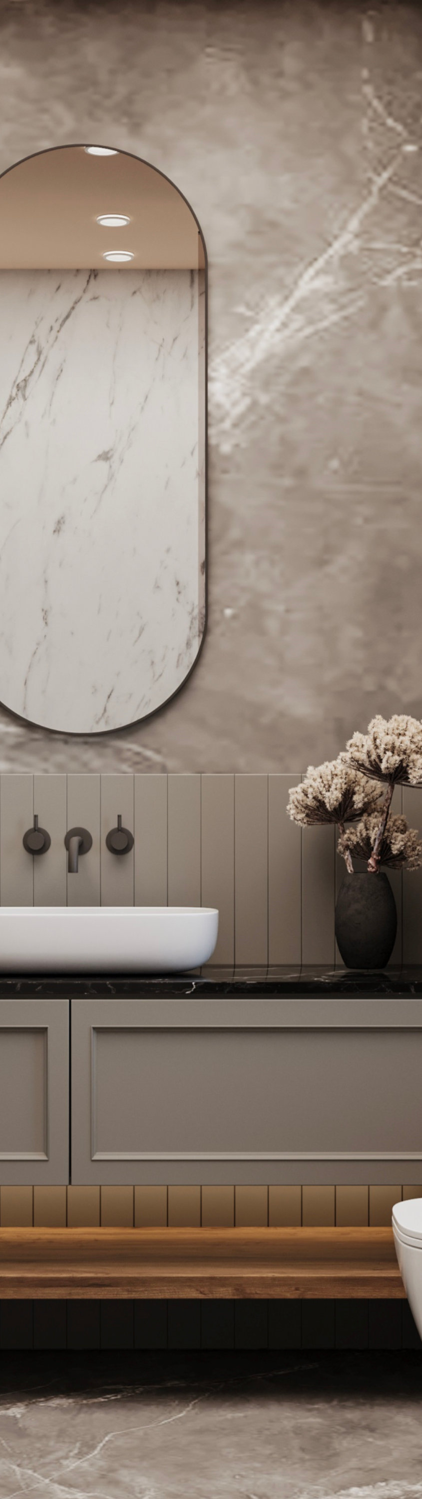 Bathroom cabinet coated using Sherwin-Williams Care Ultra product