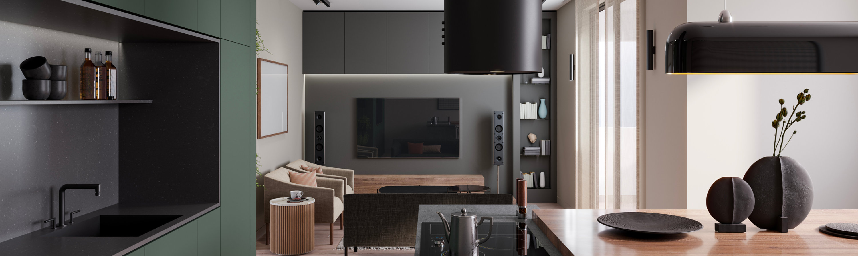 Modern open plan kitchen with island