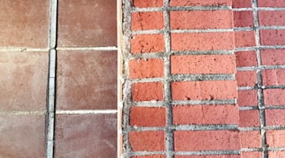 A clean, unpainted brick porch