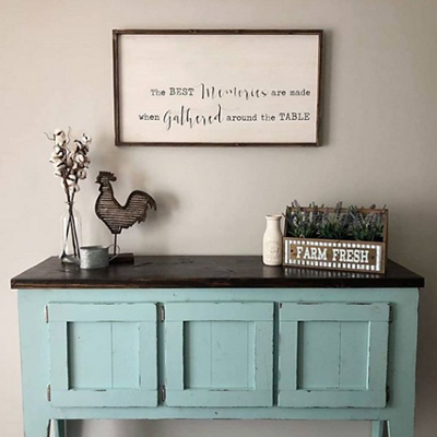 An upcycled aqua blue side table. S-W colors featured: SW 9051.