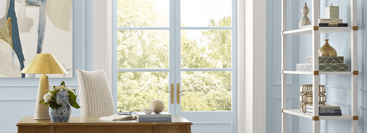 A home office painted Upward SW 6239.