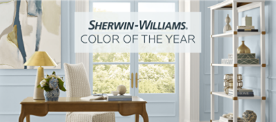 Sherwin-Williams Color of the Year 2024 Upward SW 6239 on walls in an office.