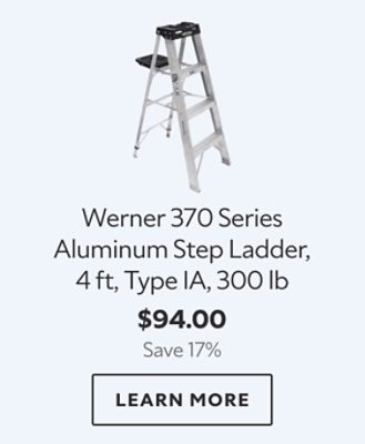 Werner 370 Series Aluminum Step Ladder, 4 ft, Type IA, 300 lb. $94.00 Save 17%. Learn more