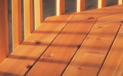 A freshly stained wooden deck.