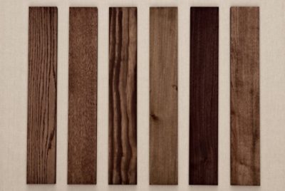 Planks of wood with different types of stain.
