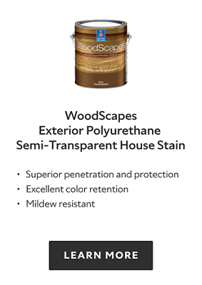 WoodScapes Exterior Polyurethane Semi-Transparent House Stain. Superior penetration and protection. Excellent color retention. Mildew resistant. Learn more.