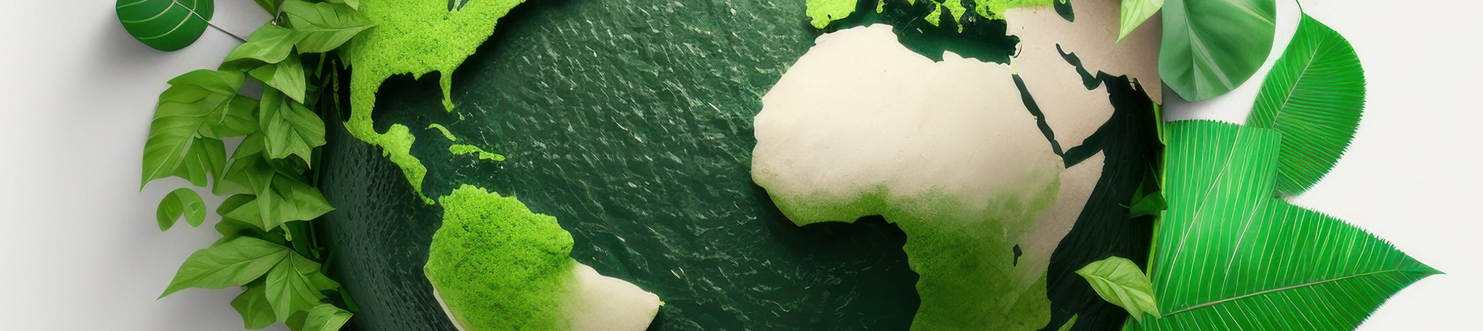 World showing green leaves symbolizing sustainability
