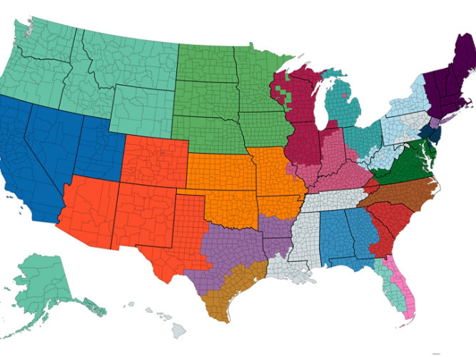 Colorful map of USA 