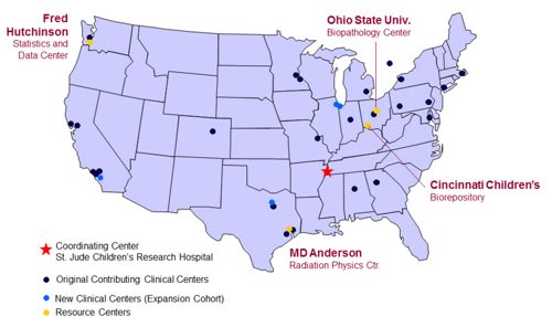 map of U.S. with St. Jude locations marked