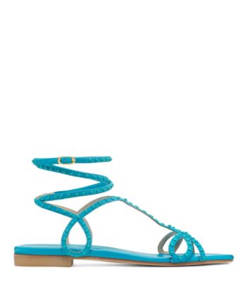 Stuart Weitzman Leya Bead Flat Sandals Suede With Beads