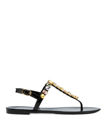 Stuart Weitzman Jaide Embellished Jelly T-strap Sandal In Black