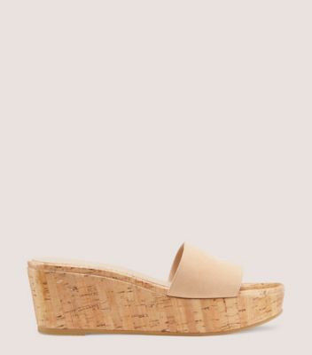 Stuart Weitzman Summer Suede Wedge Sandals In Adobe Beige