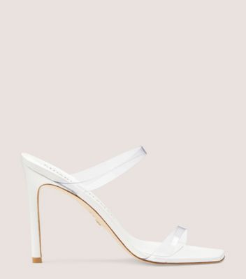 Stuart Weitzman Aleena 100 Square-toe Sandal The Sw Outlet In Clear & White