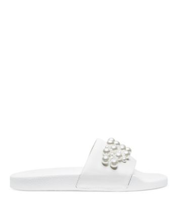Stuart Weitzman Goldie Pool Slide Sandal Flat Sandals In White ModeSens