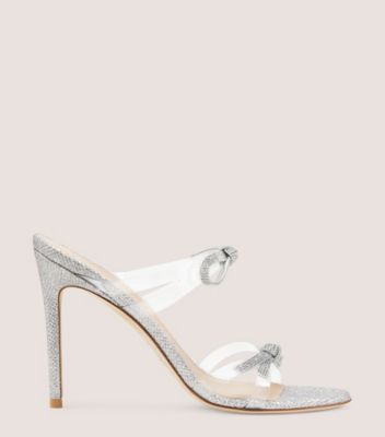 Stuart Weitzman Sw Bow 100 Slide High Heel Sandals In Clear/crystal