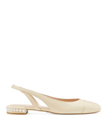 Stuart Weitzman Pearl Leather Slingback In Vanilla