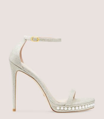 Stuart Weitzman Nudistdisco Pearl Platform Sandal In Platino Gold