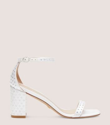 Stuart Weitzman Nudistcurve 75 Block Shine Sandal The Sw Outlet In White/moonlight