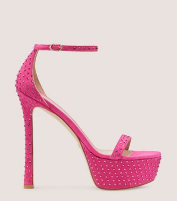 Stuart Weitzman Nudistcurve Hollywood Shine Platform Sandal The Sw Outlet In Magenta & Fuxia